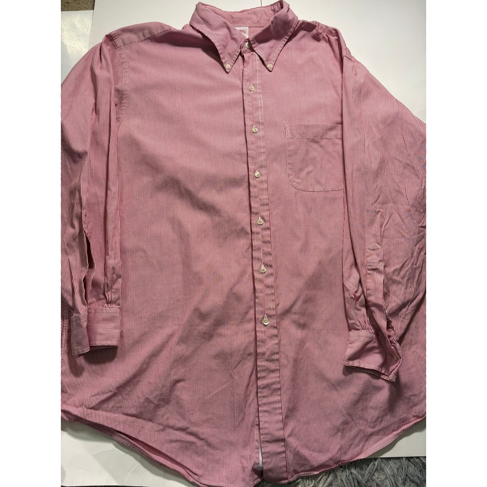 Brooks‎ Brothers Shirt Mens 17.5 Red White Stripe Button Down Cotton USA